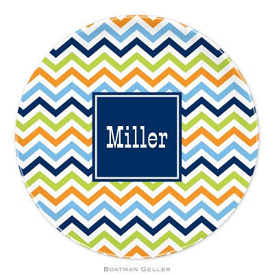 Chevron Blue, Orange, & Lime Melamine Plate