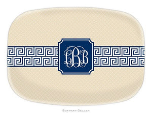 Greek Key Band Navy Melamine Platter