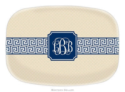 Greek Key Band Navy Melamine Platter
