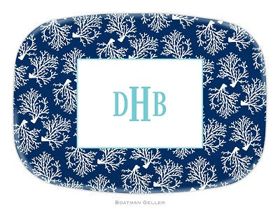 Coral Repeat Navy Melamine Platter