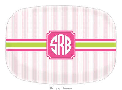 Seersucker Band Pink & Green Melamine Platter