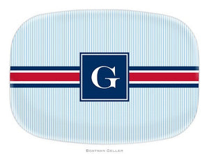 Seersucker Band Red & Navy Melamine Platter