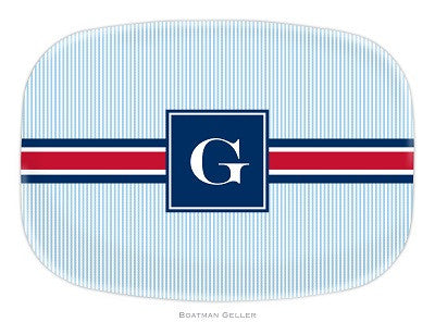 Seersucker Band Red & Navy Melamine Platter