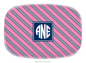 Repp Tie Pink & Navy Melamine Platter