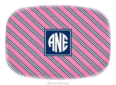Repp Tie Pink & Navy Melamine Platter
