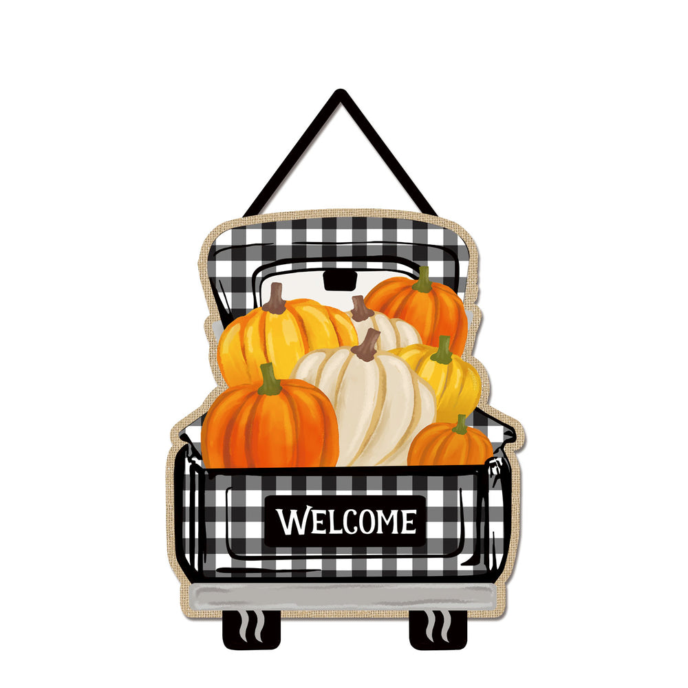 Pumpkin Plaid Truck Door Decor