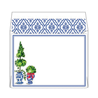 Topiaries with Blue Border Notecards