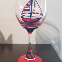 Hand Painted Wine Glass Sailboat