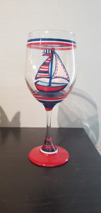 Hand Painted Wine Glass Sailboat