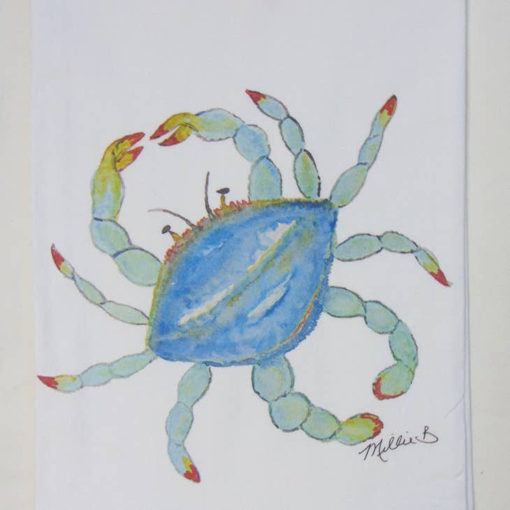 Watercolor Crab White Flour Sack Towel