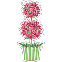 Pink Poinsettia Topiary Christmas Die-cut Gift Tags