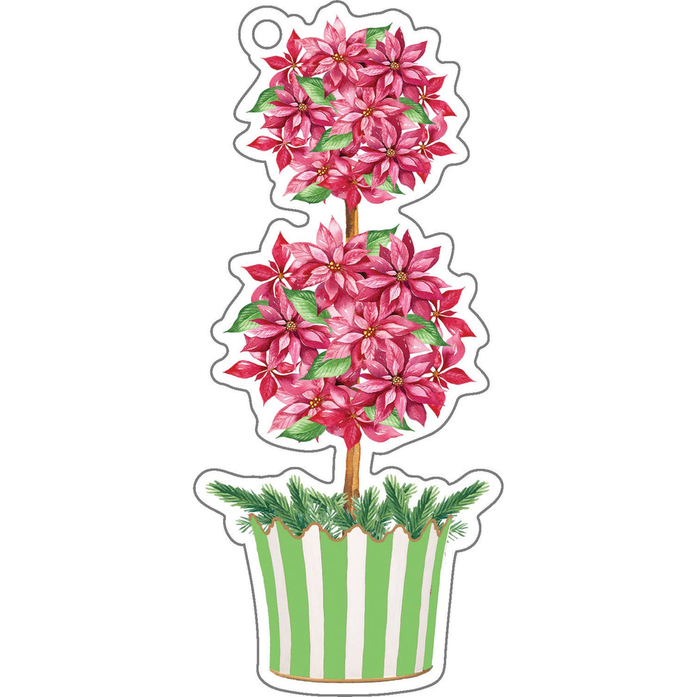 Pink Poinsettia Topiary Christmas Die-cut Gift Tags
