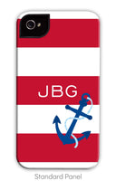 Nautical Stripe Maroon with Anchor Phone Case
