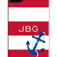 Nautical Stripe Maroon with Anchor Phone Case