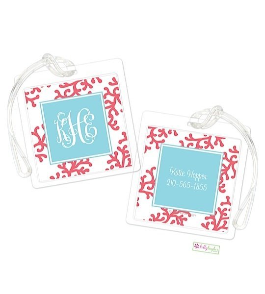 Personalized Coral Stripe Modern Bag Tags