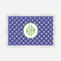 Monogrammed Navy Clover Lucite Serving Tray