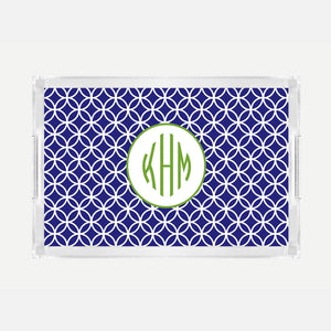 Monogrammed Navy Clover Lucite Serving Tray