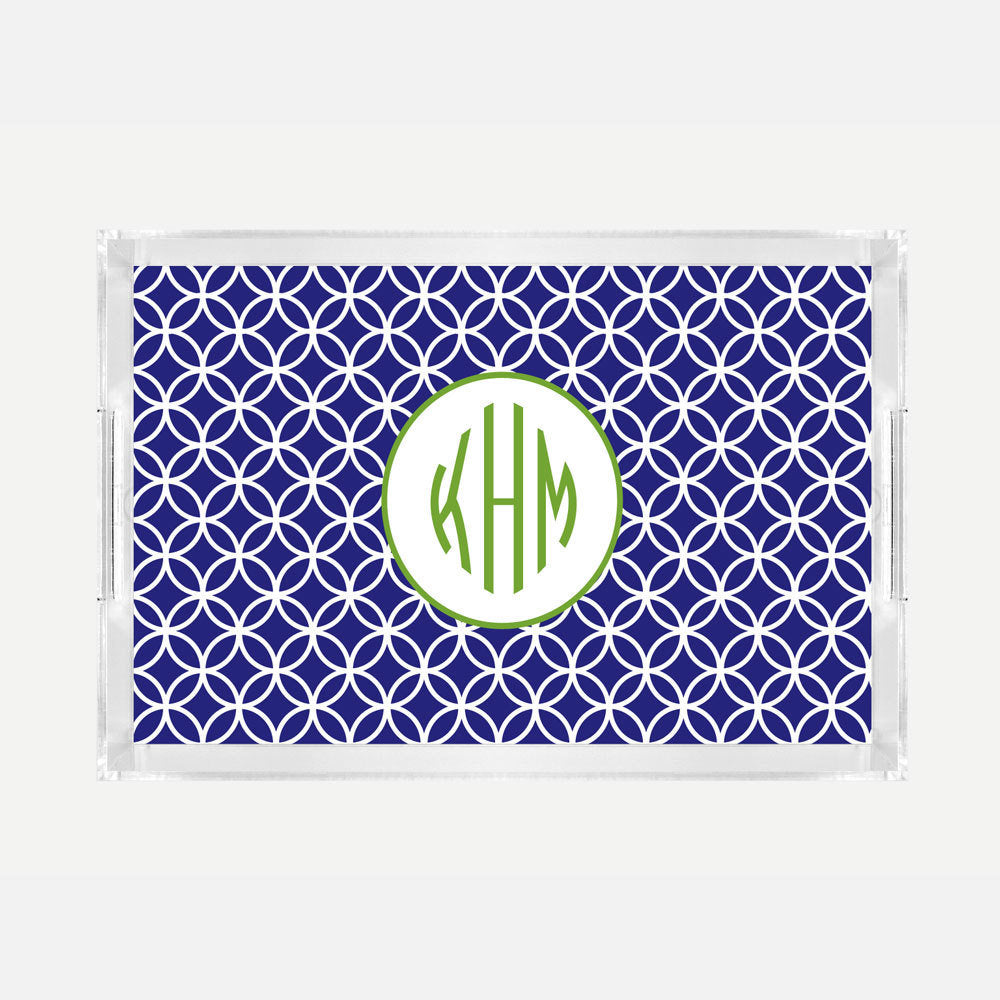 Monogrammed Navy Clover Lucite Serving Tray
