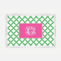 Monogrammed Green Bamboo Lucite Serving Tray