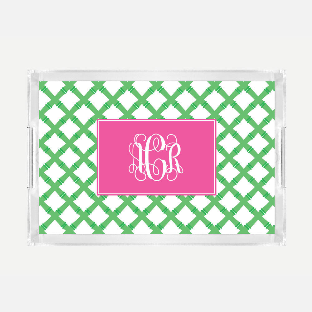 Monogrammed Green Bamboo Lucite Serving Tray