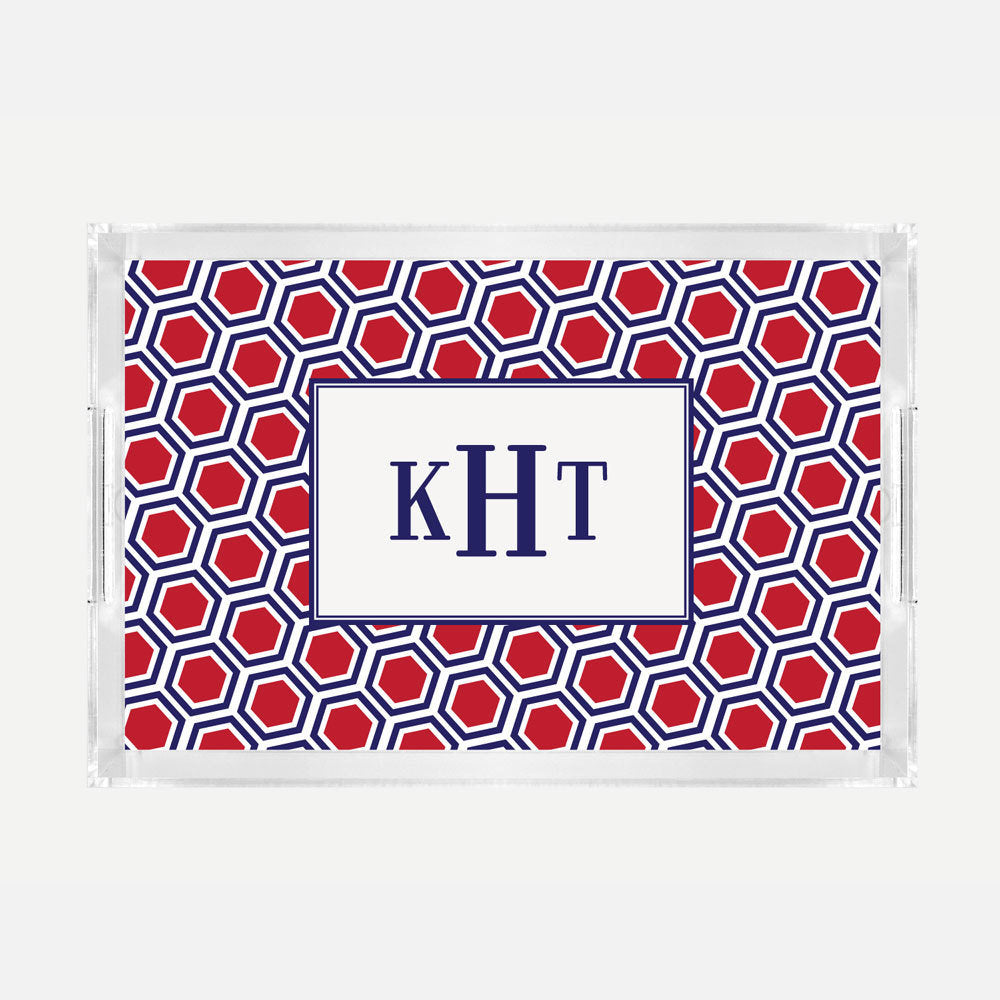 Monogrammed Red Honeycomb Lucite Serving Tray