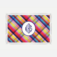 Monogrammed Bright Gingham Lucite Serving Tray
