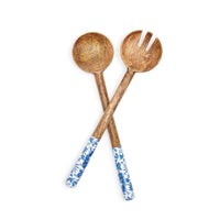 Blue Batik Hand Crafted Wood Serving Utensils/set of 2