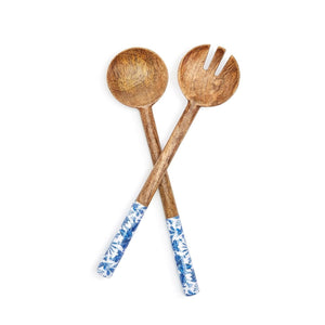 Blue Batik Hand Crafted Wood Serving Utensils/set of 2