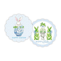 Happy Easter Bunny in Chinoiserie Pot Scalloped Gift Tags