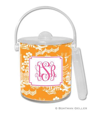 Chinoiserie Monogrammed Lucite Ice Bucket