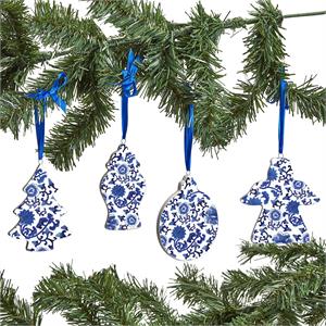 Chinoiserie Blue Floral Ceramic Ornament