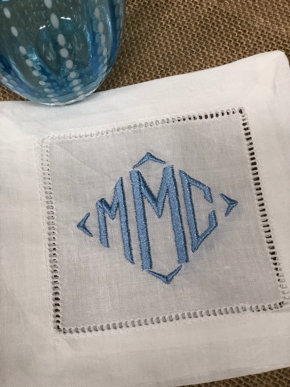Monogrammed Linen Cocktail Coaster
