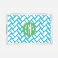 Monogrammed Basketweave Lucite Serving Tray
