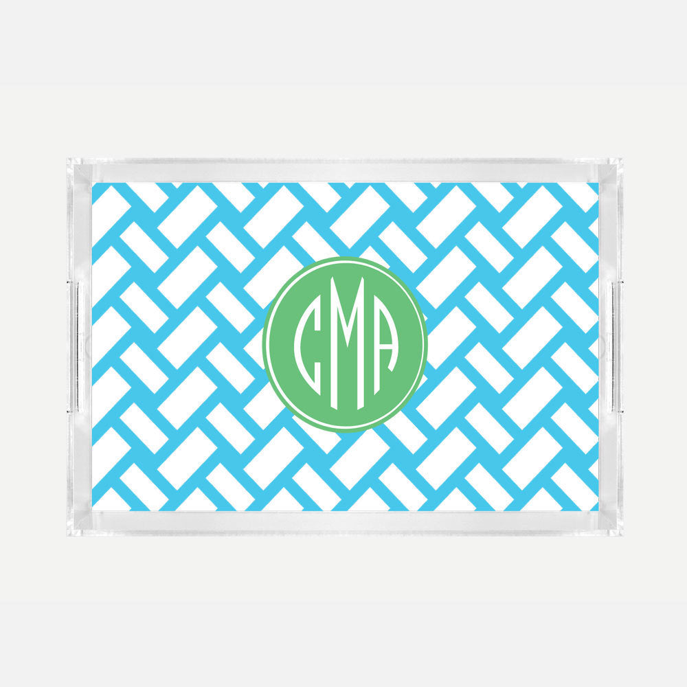 Monogrammed Basketweave Lucite Serving Tray