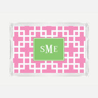 Monogrammed Squared Pink Lucite Serving Tray
