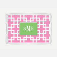 Monogrammed Squared Pink Lucite Serving Tray