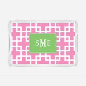Monogrammed Squared Pink Lucite Serving Tray
