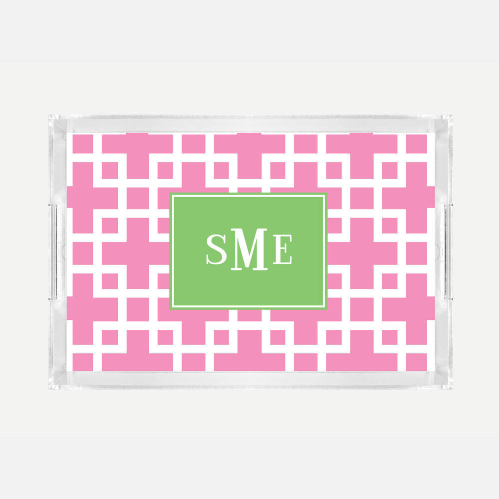 Monogrammed Squared Pink Lucite Serving Tray