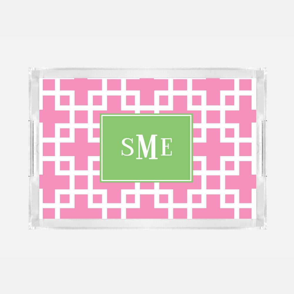Monogrammed Squared Pink Lucite Serving Tray