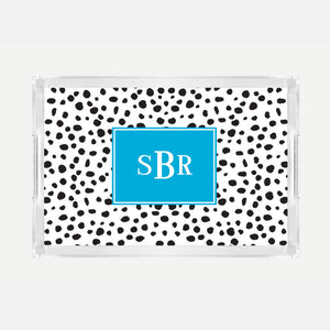 Monogrammed White Cheetah Lucite Serving Tray