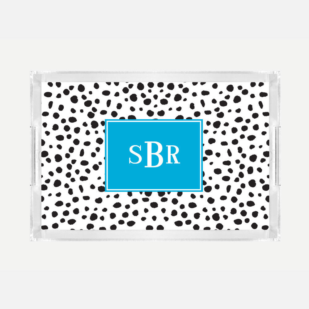 Monogrammed White Cheetah Lucite Serving Tray