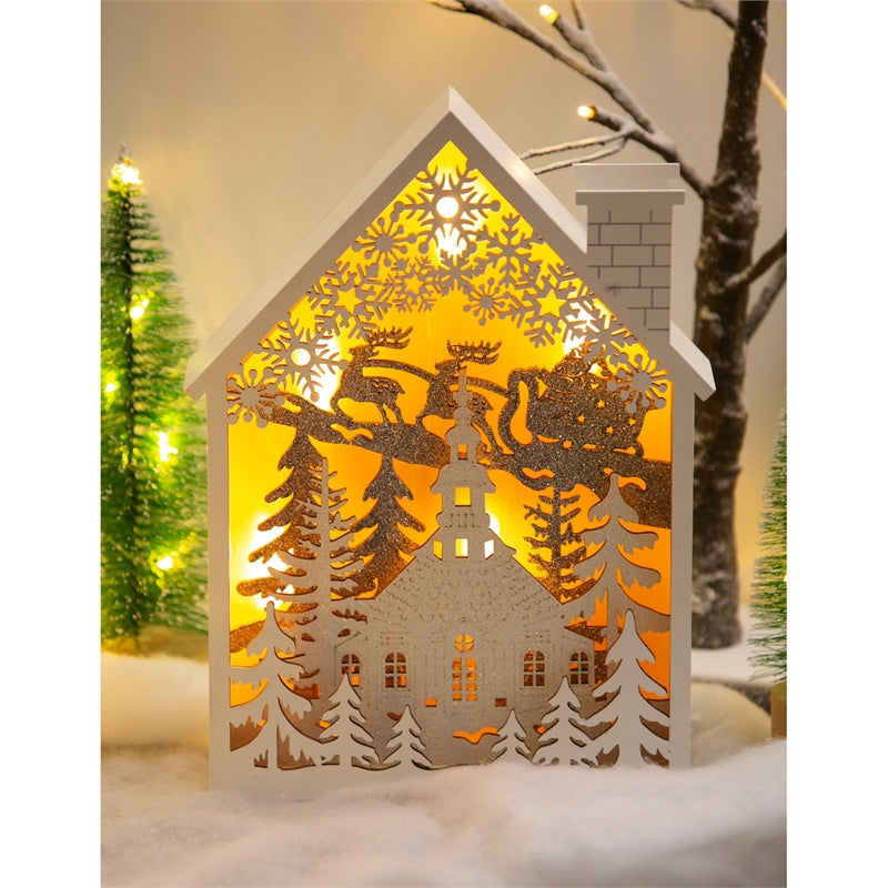 Santa on Sleigh Wood LED Christmas Scene