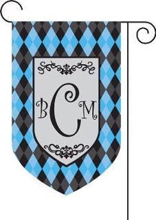 Monogrammed Argyle Blue Garden Flag