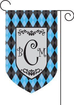 Monogrammed Argyle Blue Garden Flag