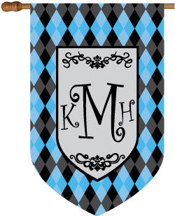 Monogrammed Argyle Blue House Flag