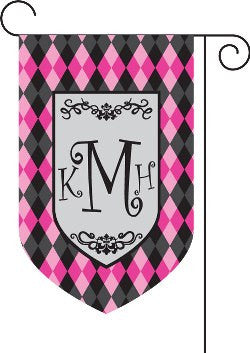 Monogrammed Argyle Pink Garden Flag