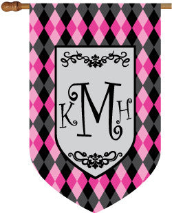 Monogrammed Argyle Pink House Flag