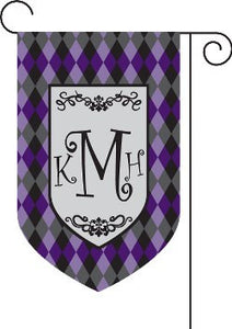 Monogrammed Argyle Purple Garden Flag