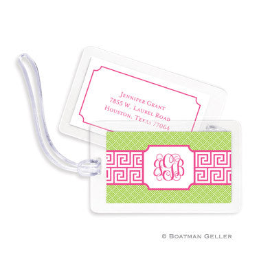 Greek Key Band Pink Bag Tags Set