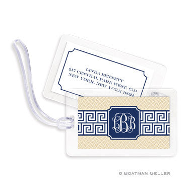 Greek Key Band Navy Bag Tags Set